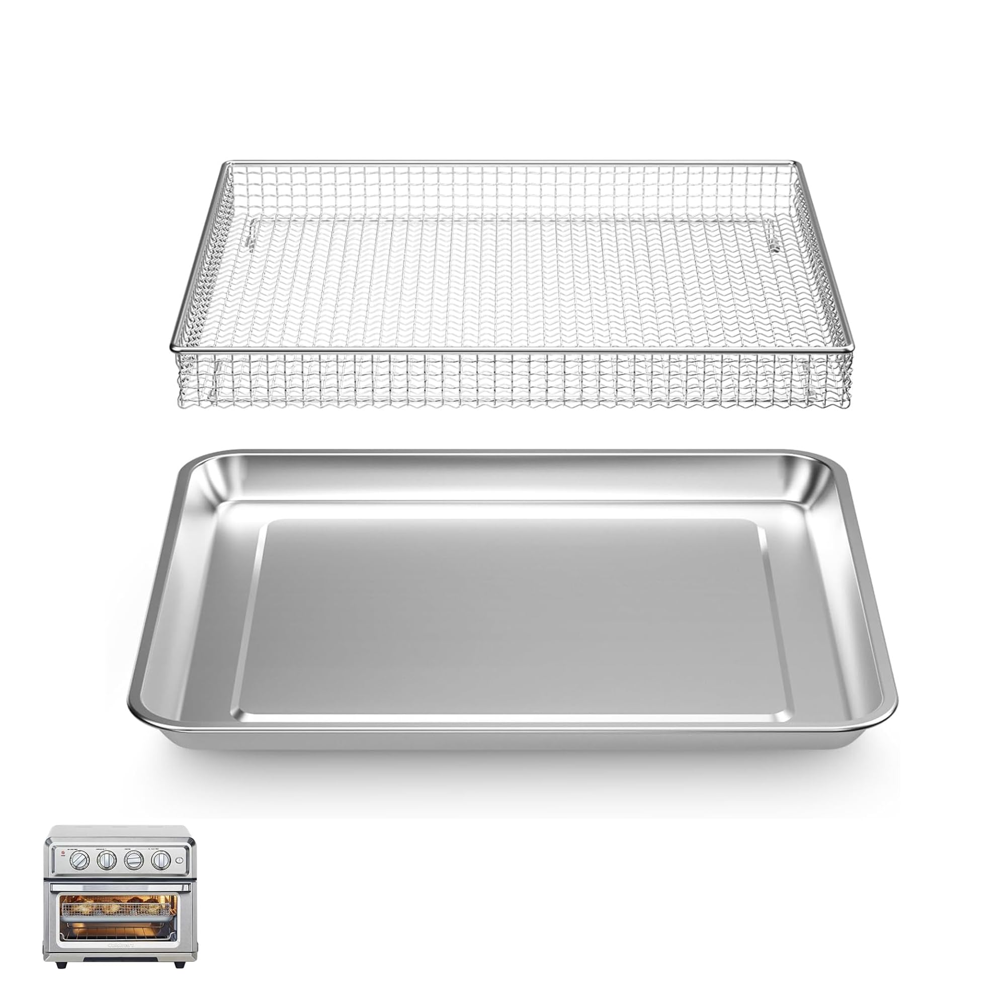 SettleDown stainless steel air fryer basket showing even heat for crisp results