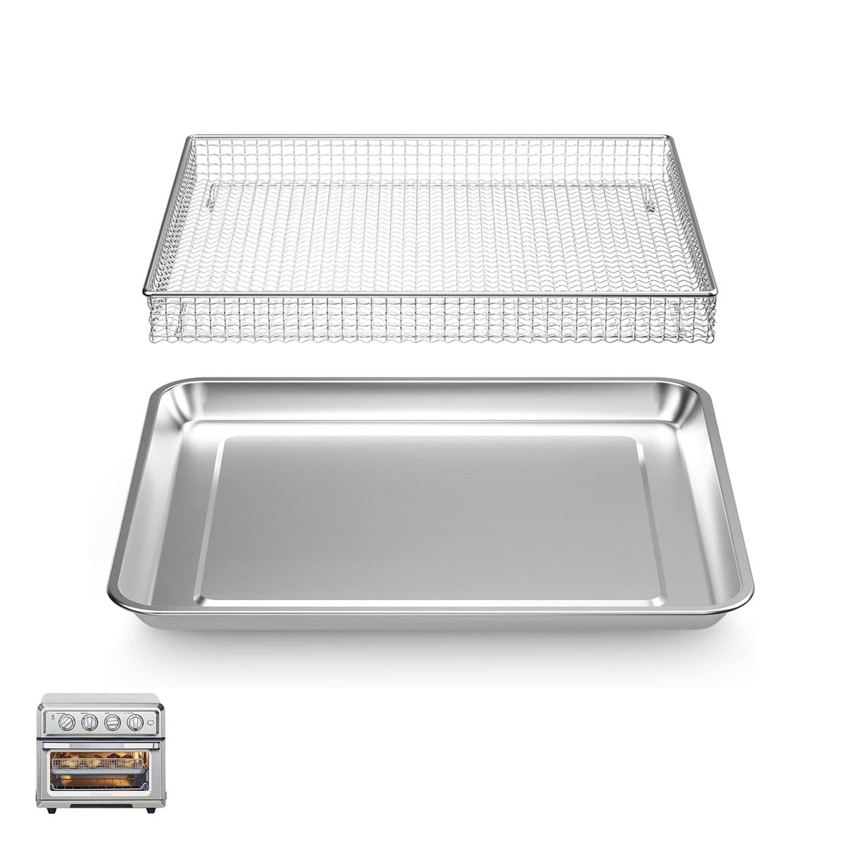 SettleDown stainless steel air fryer basket showing even heat for crisp results