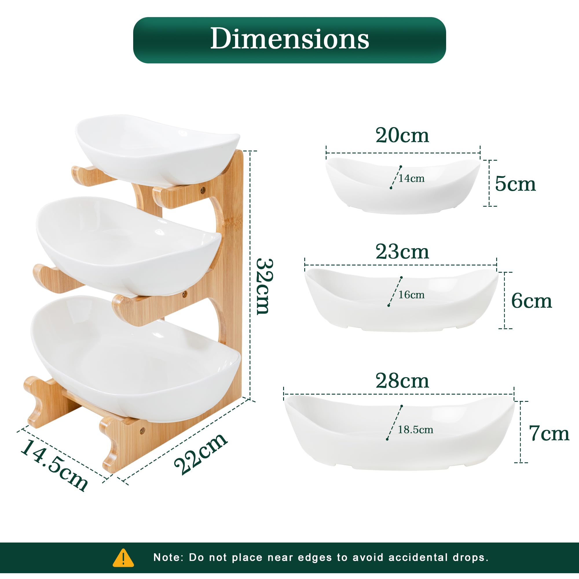 SEVEN SPARTA ceramic 3-tier fruit bowl saves counter space with elegant organization.
