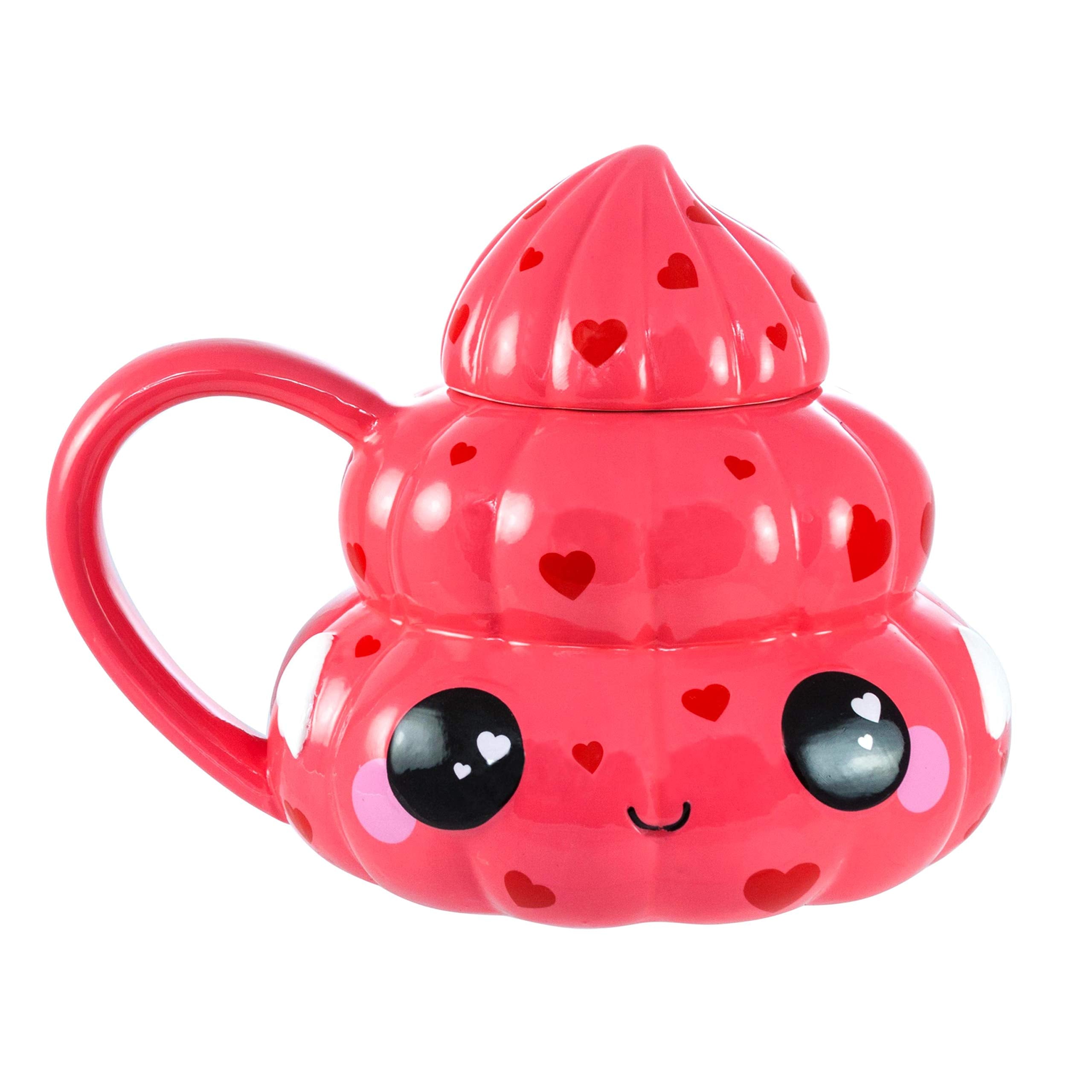 Seven20 Poop Emoji Mug showing 20 oz capacity with lid, ideal for coffee or tea.