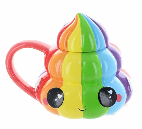 Seven20 rainbow poo emoji mug with lid for bright morning rituals.