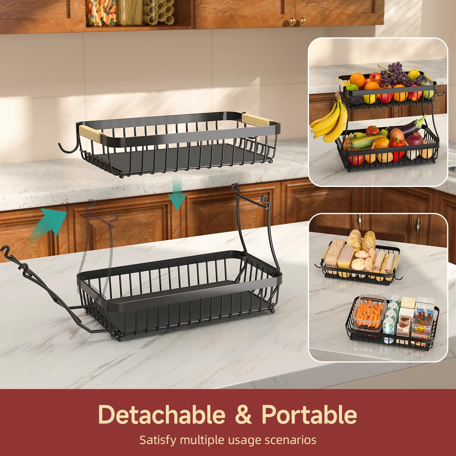 Sevenblue detachable metal bowl offers versatile storage for bread and snacks.