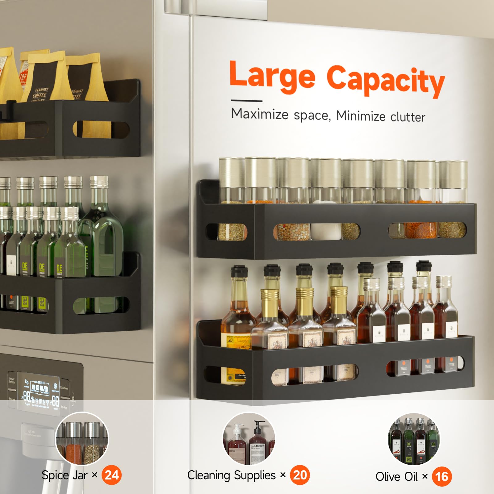 Sevenblue durable plastic magnetic racks provide stable spice storage with a firm grip.