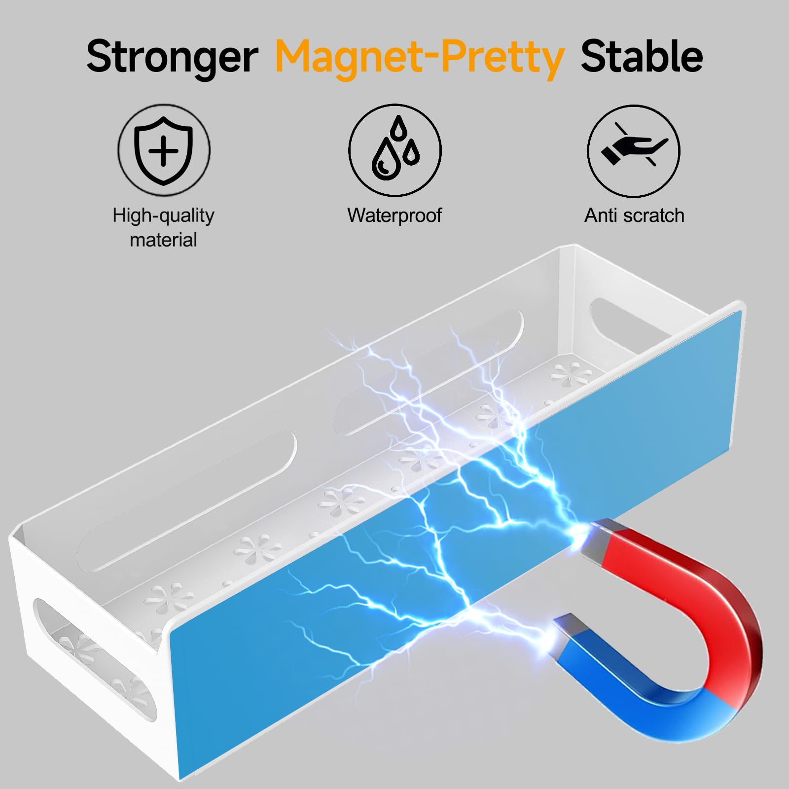 Sevenblue side view of magnetized rack demonstrates secure fit on metal surfaces.