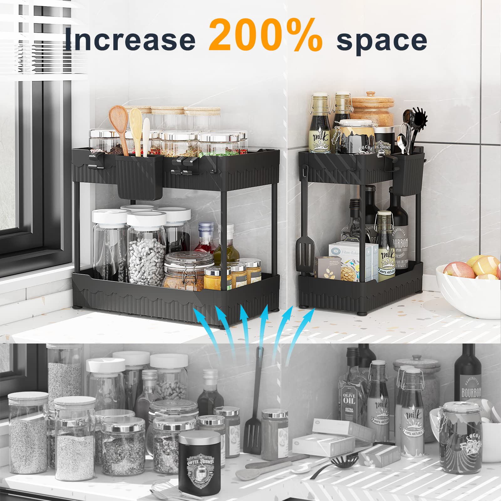 Sevenblue hooks and hanging cup provide flexible storage under cabinets