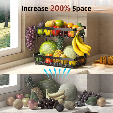 Sevenblue kitchen counter organizer keeps fruit and snacks neatly accessible.