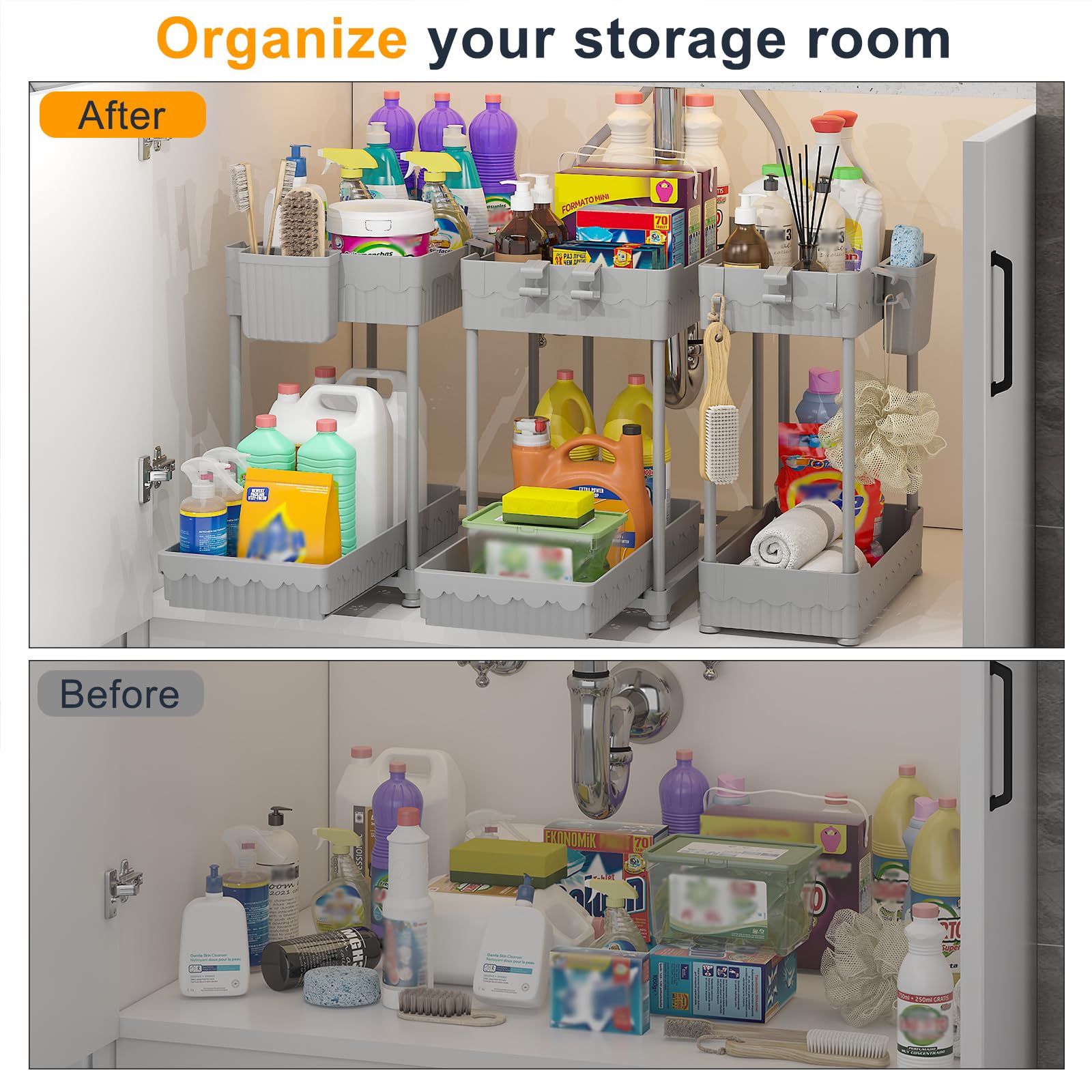 Sevenblue non-slip feet keep the organizer stable on cabinet floors.
