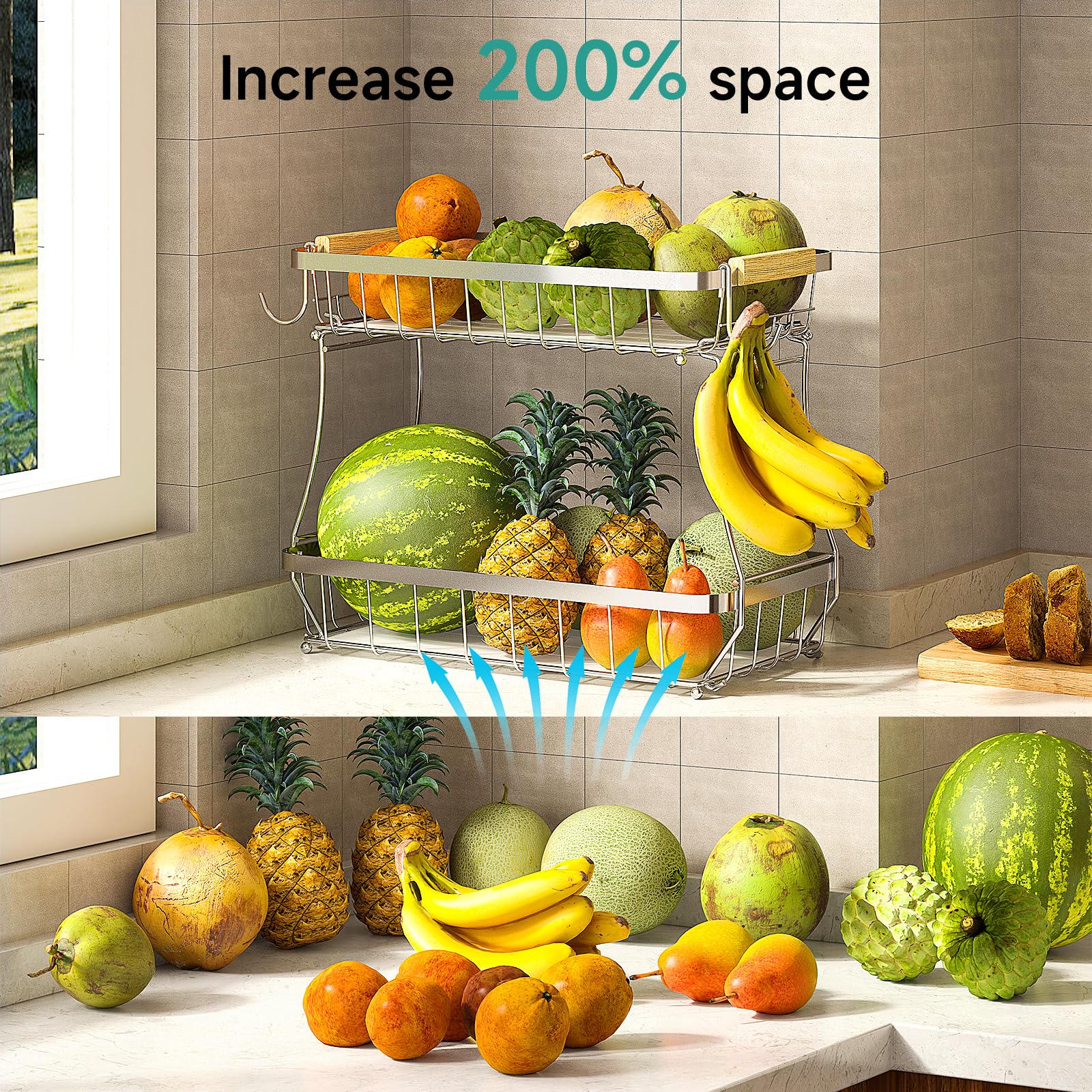 Protective mats on Sevenblue basket prevent slipping and pressure marks on small fruits.