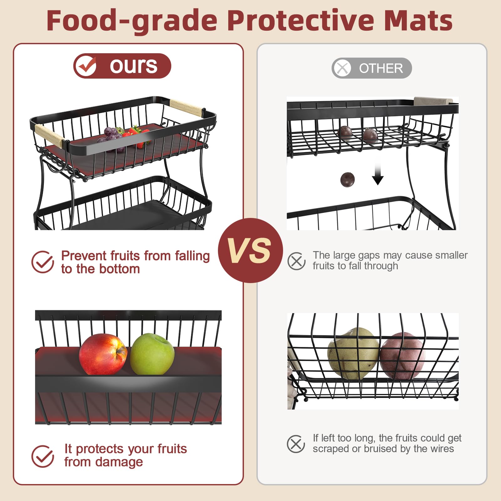 Sevenblue protective mats keep fruit from slipping and protect surfaces.