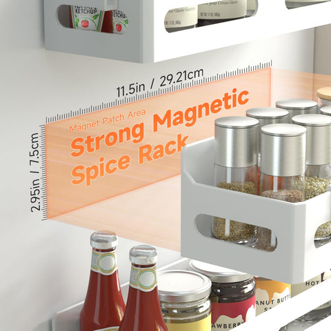 Sevenblue spice rack organizer kit on fridge to keep spices and counters tidy