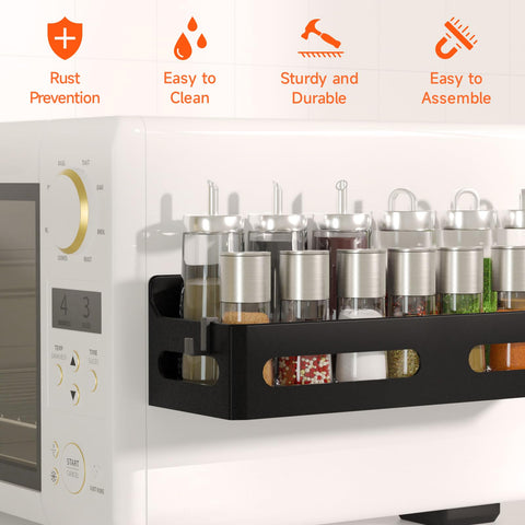 Sevenblue spice rack with four hooks for versatile utensil and spice organization.