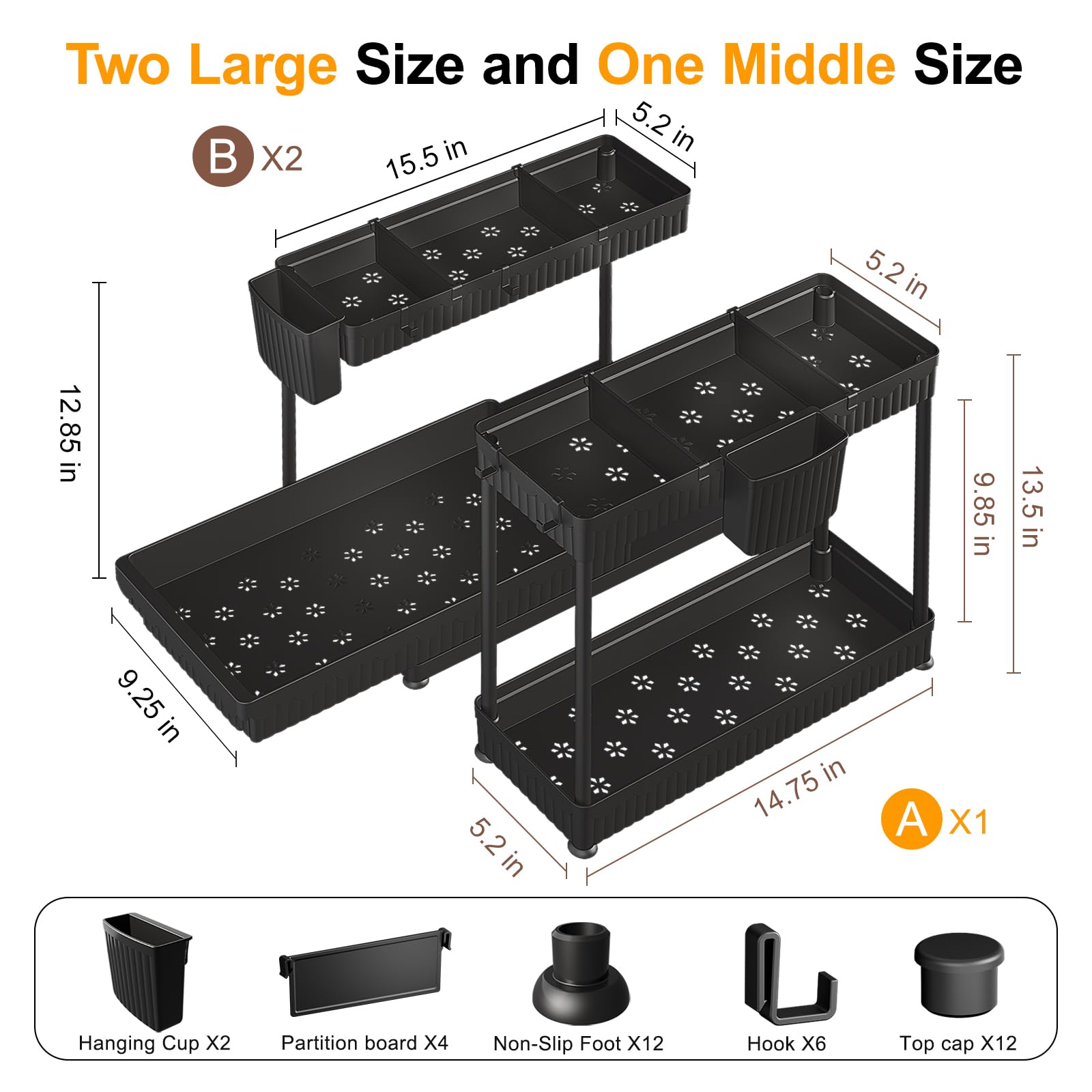 Sevenblue under-sink organizer with hooks and cup storage for brushes