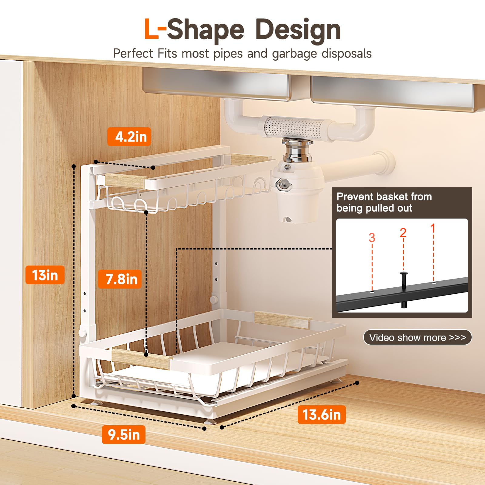 Sevenblue under-sink organizer adjustable height demonstrates flexible clearance for varied cabinet heights.