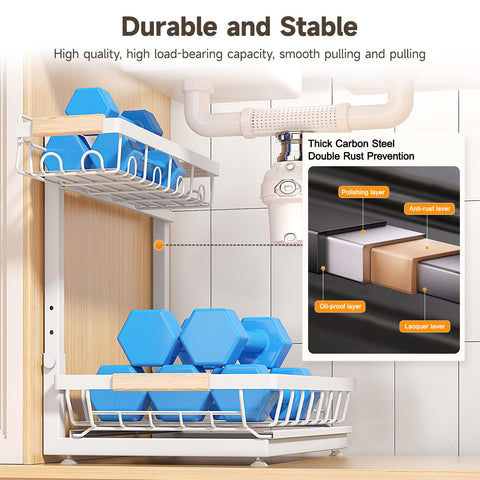 Sevenblue under-sink organizer with bottle storage area offers space for taller items.