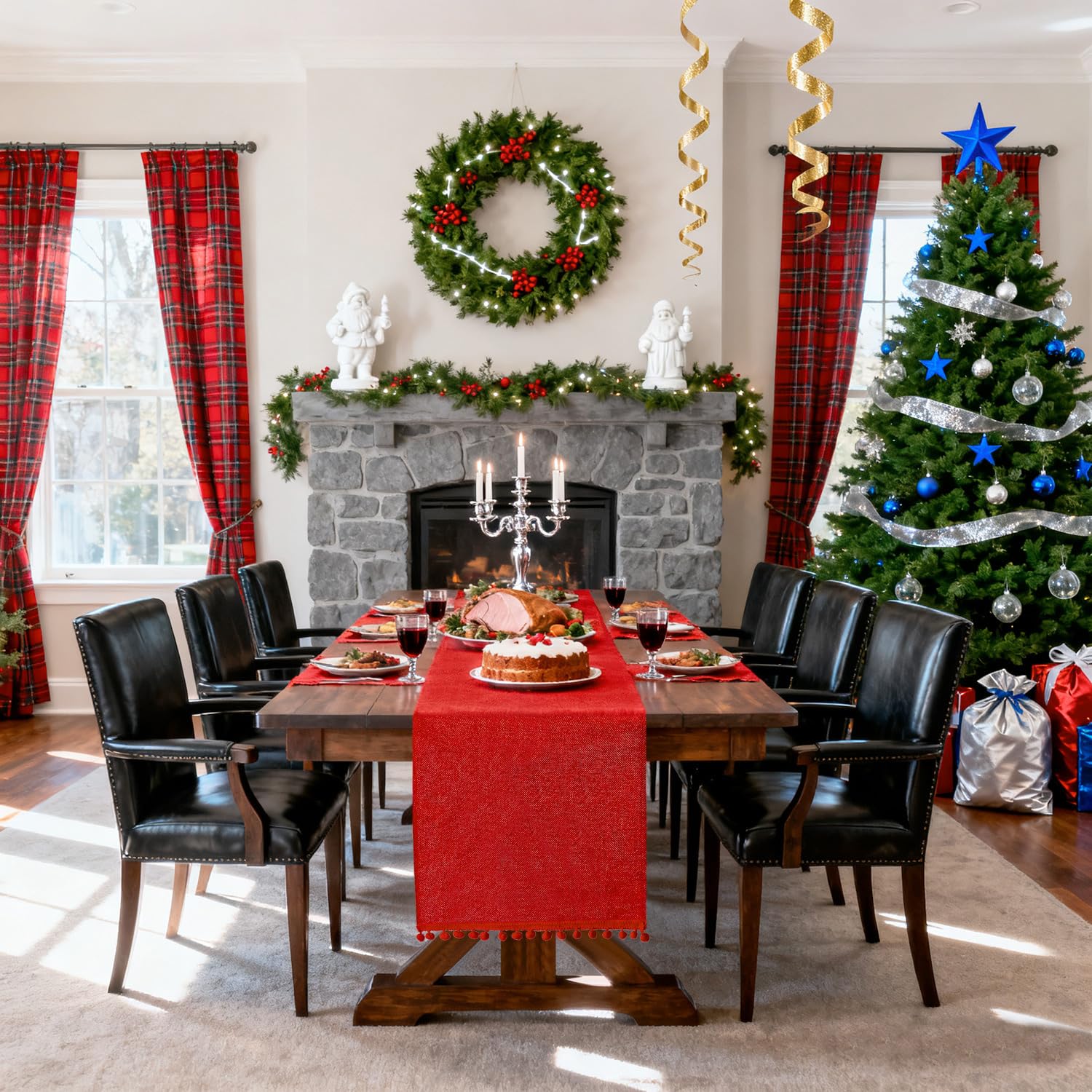 SevenFish candy buffet table runner in red burlap elevates displays