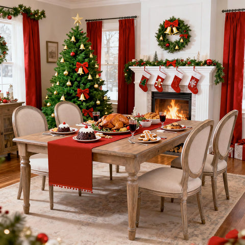 SevenFish farmhouse red burlap table runner for seasonal decor