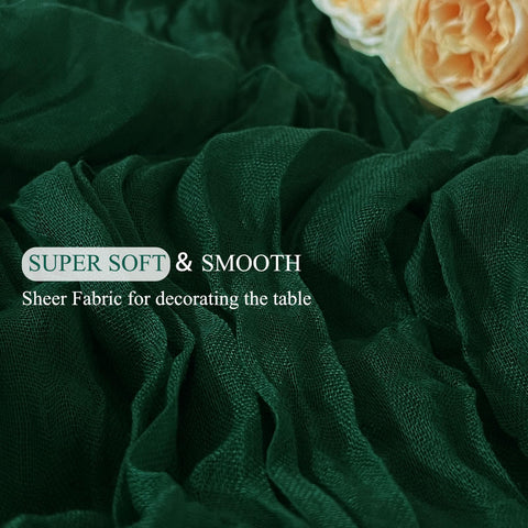Seveups emerald green cheesecloth runner close-up of delicate edge stitching.