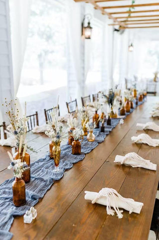 Seveups dusty blue cheesecloth table runner long 10ft for large tables.