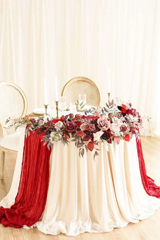 Seveups red gauze table runner for wedding decor sways gracefully