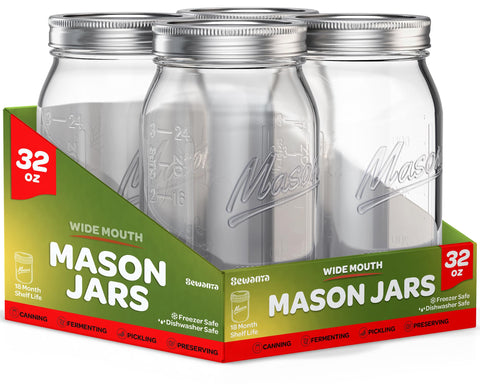 SEWANTA 32 oz wide-mouth mason jar four-pack ready for canning and storage