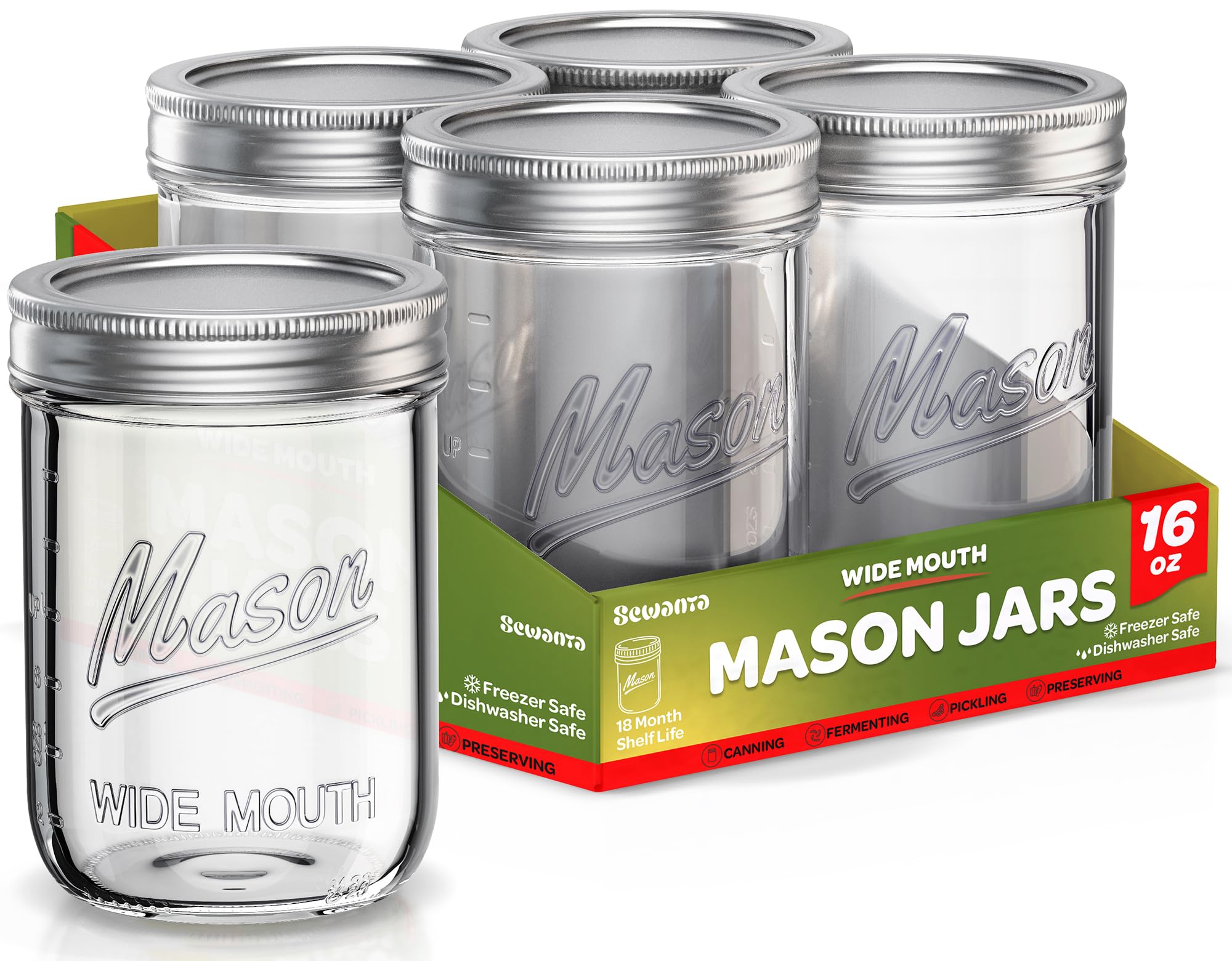 SEWANTA wide-mouth 16oz jar for easy filling and clear content visibility
