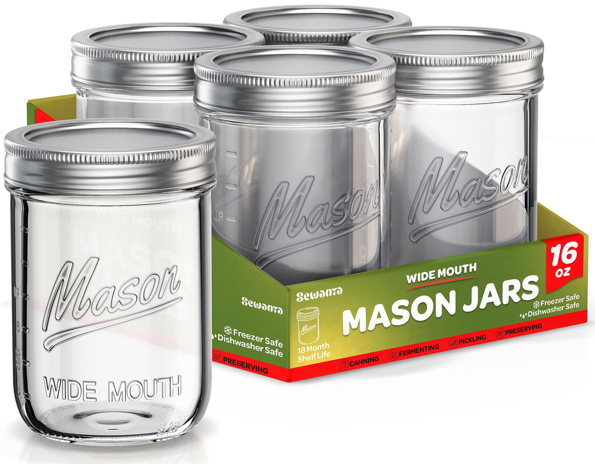 SEWANTA wide-mouth 16oz jar for easy filling and clear content visibility