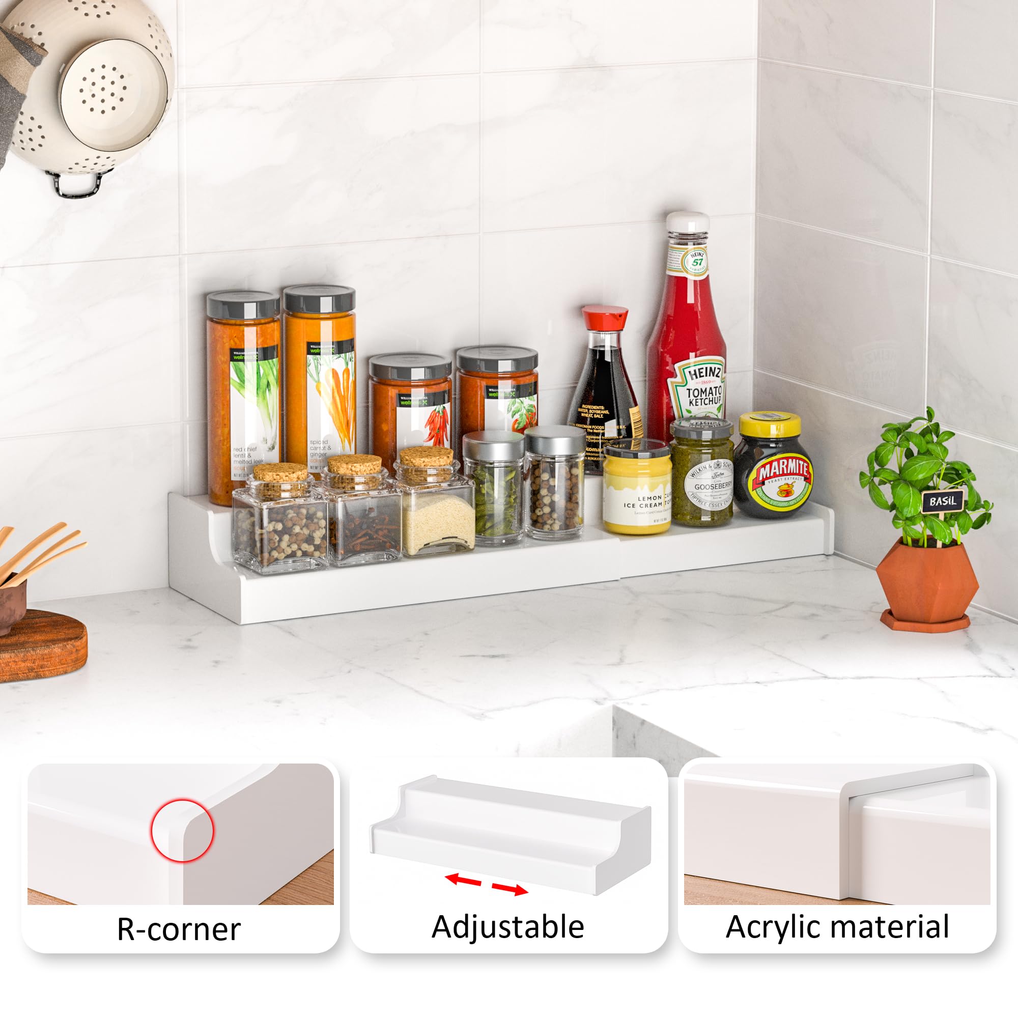 Sezanrpt acrylic organizer for spice jars resists moisture in kitchen.
