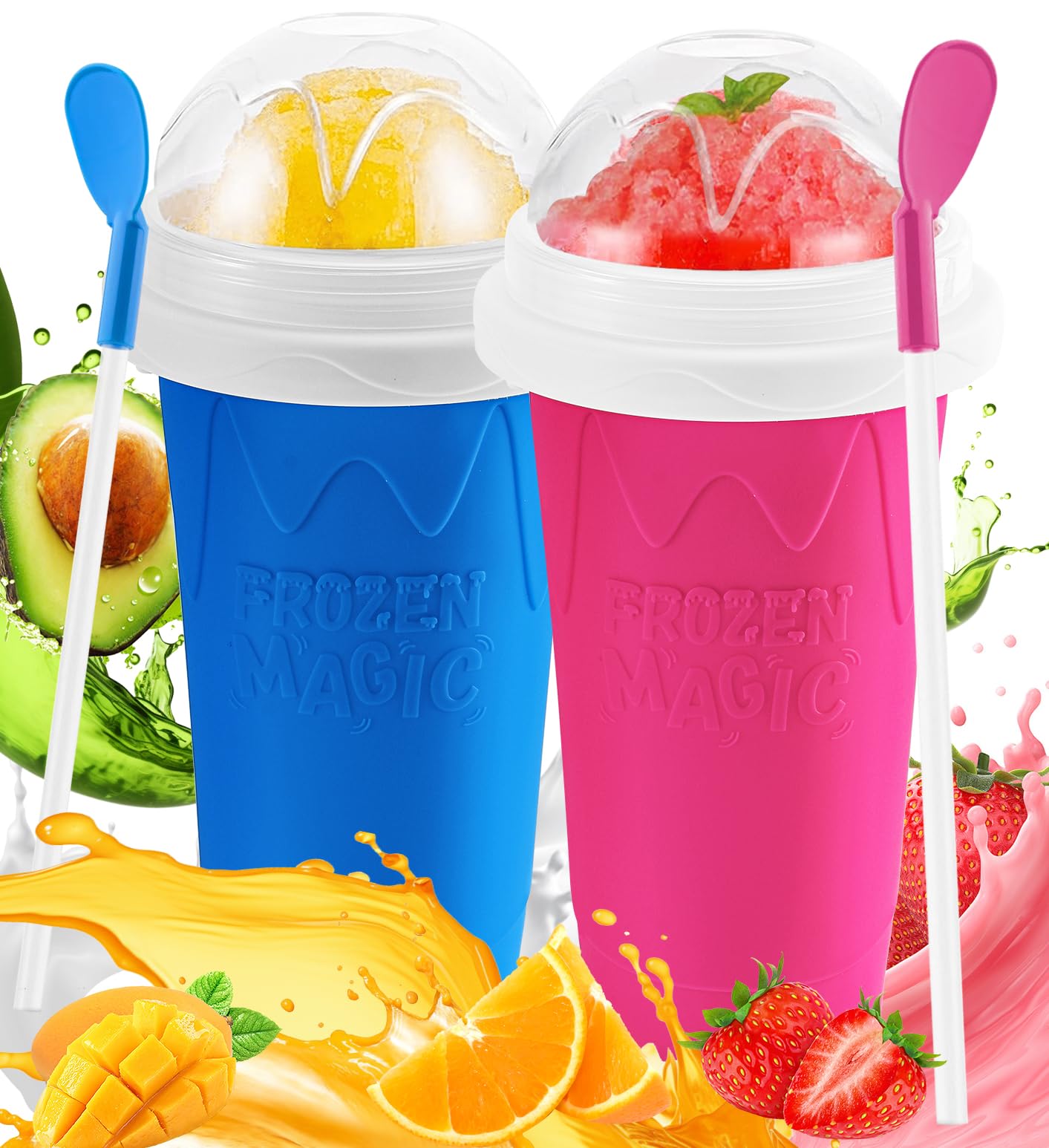 Sezau Slushie Cup duo in blue and pink for homemade frozen treats.