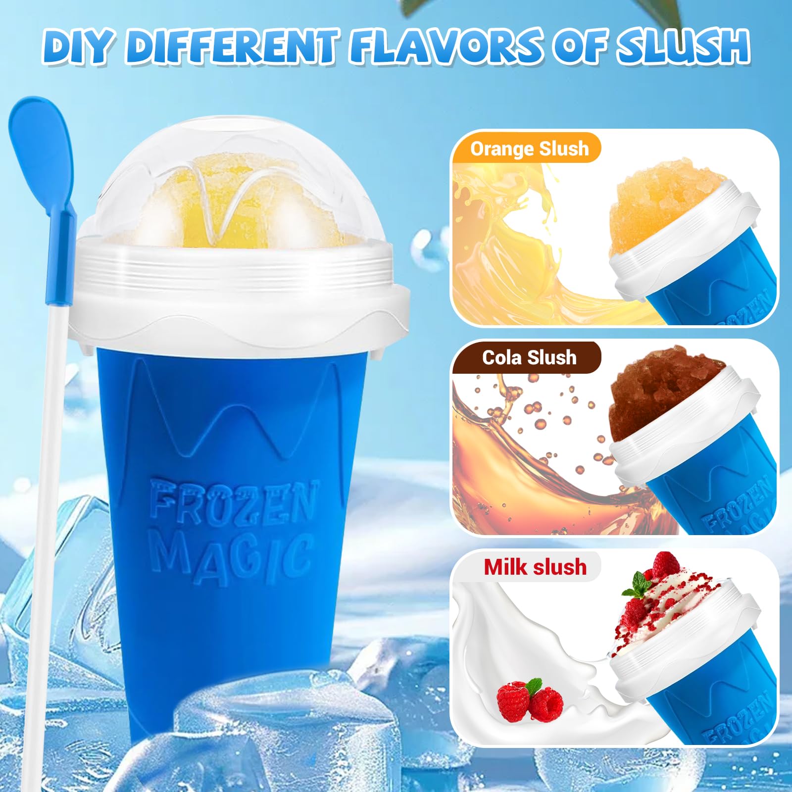 Sezau Slushie Cup drink-fruit-flavor highlights customizable flavors with fruit add-ins.
