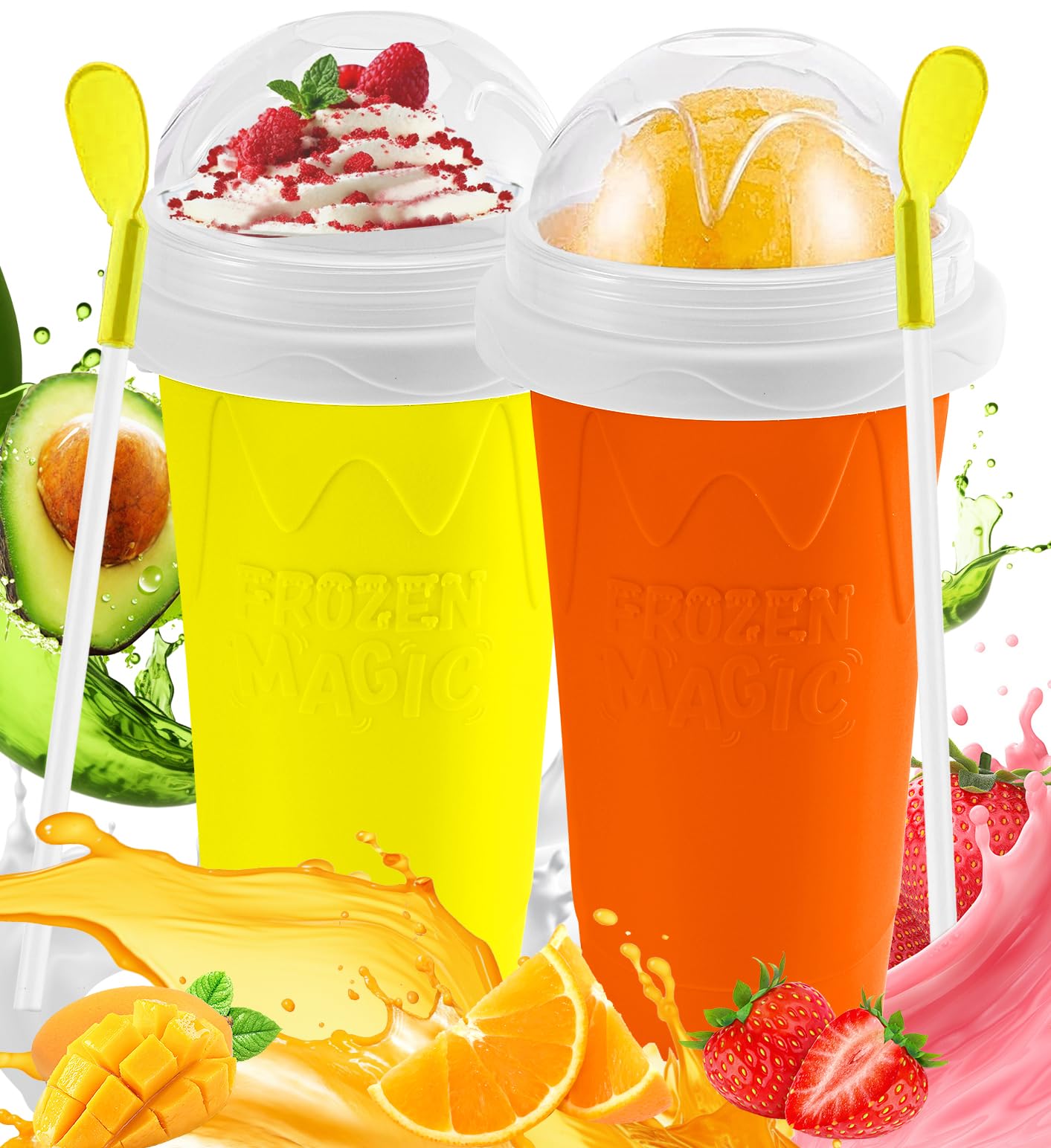 Sezau Slushie Cup orange-yellow pack setup showcases easy DIY frozen treats for summer gatherings.