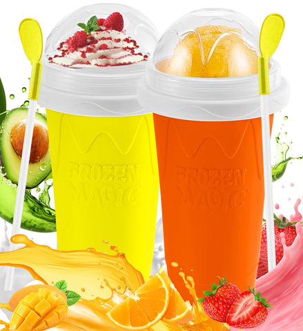 Sezau Slushie Cup orange-yellow pack setup showcases easy DIY frozen treats for summer gatherings.
