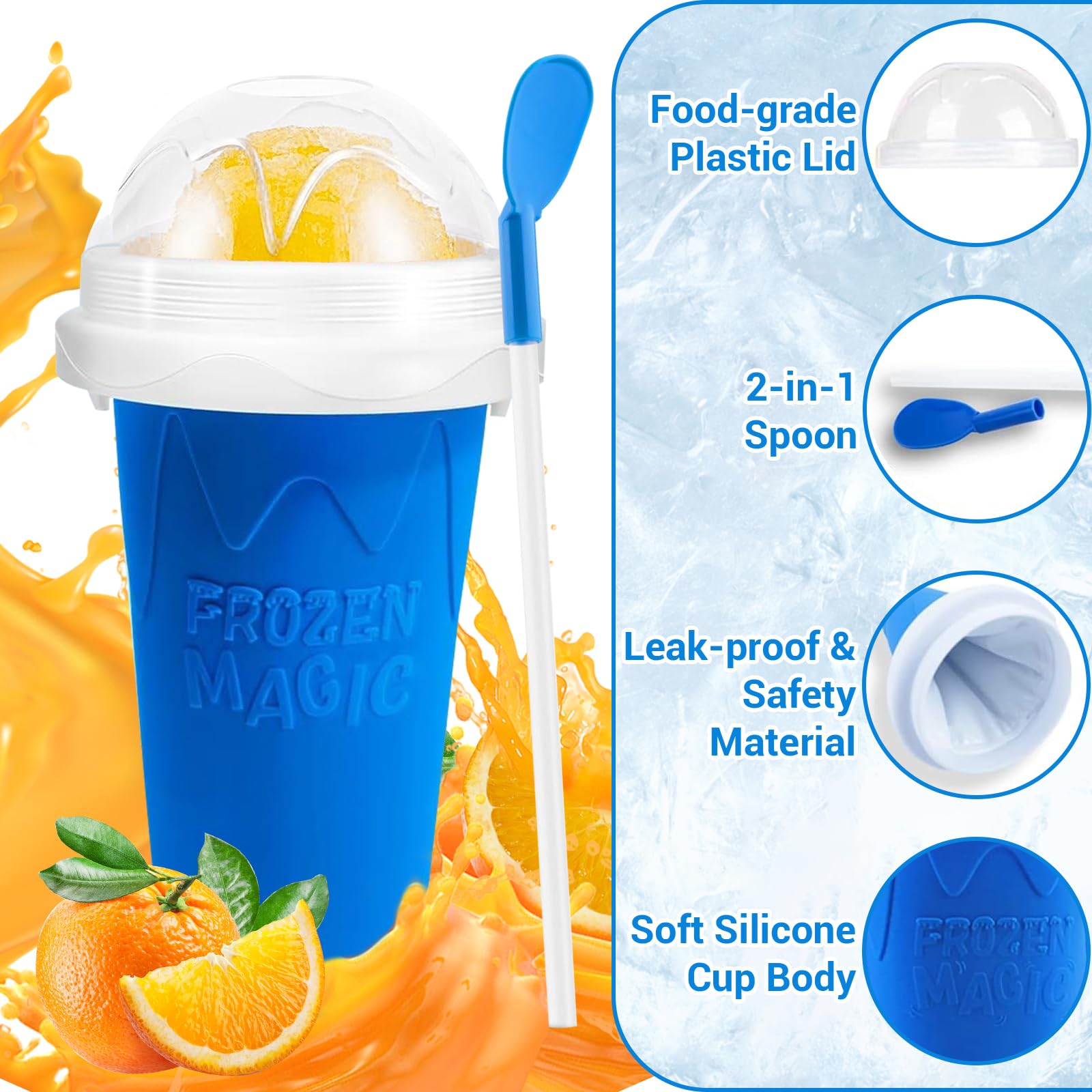 Sezau Slushie Cup press-to-make-slushie shows fast frosty texture with juice.