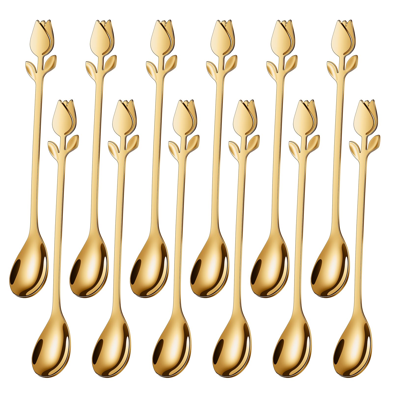 SGVRPVZ gold tulip handle spoons set for elegant espresso stirring.