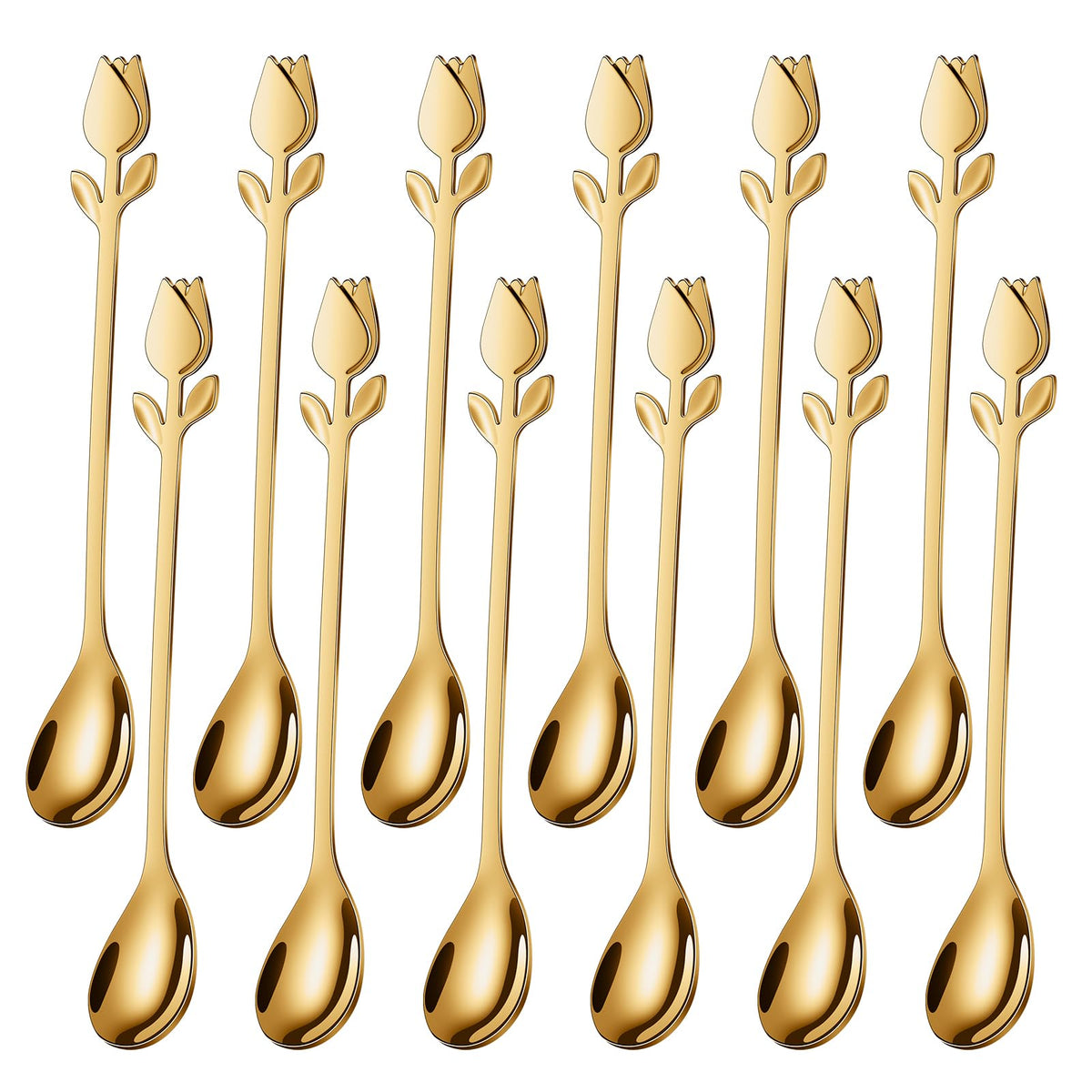 SGVRPVZ gold tulip handle spoons set for elegant espresso stirring.