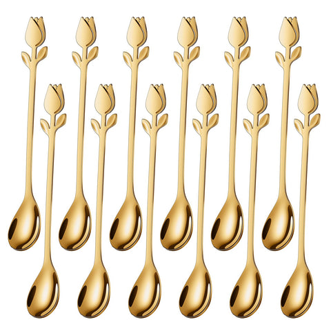 SGVRPVZ gold tulip handle spoons set for elegant espresso stirring.