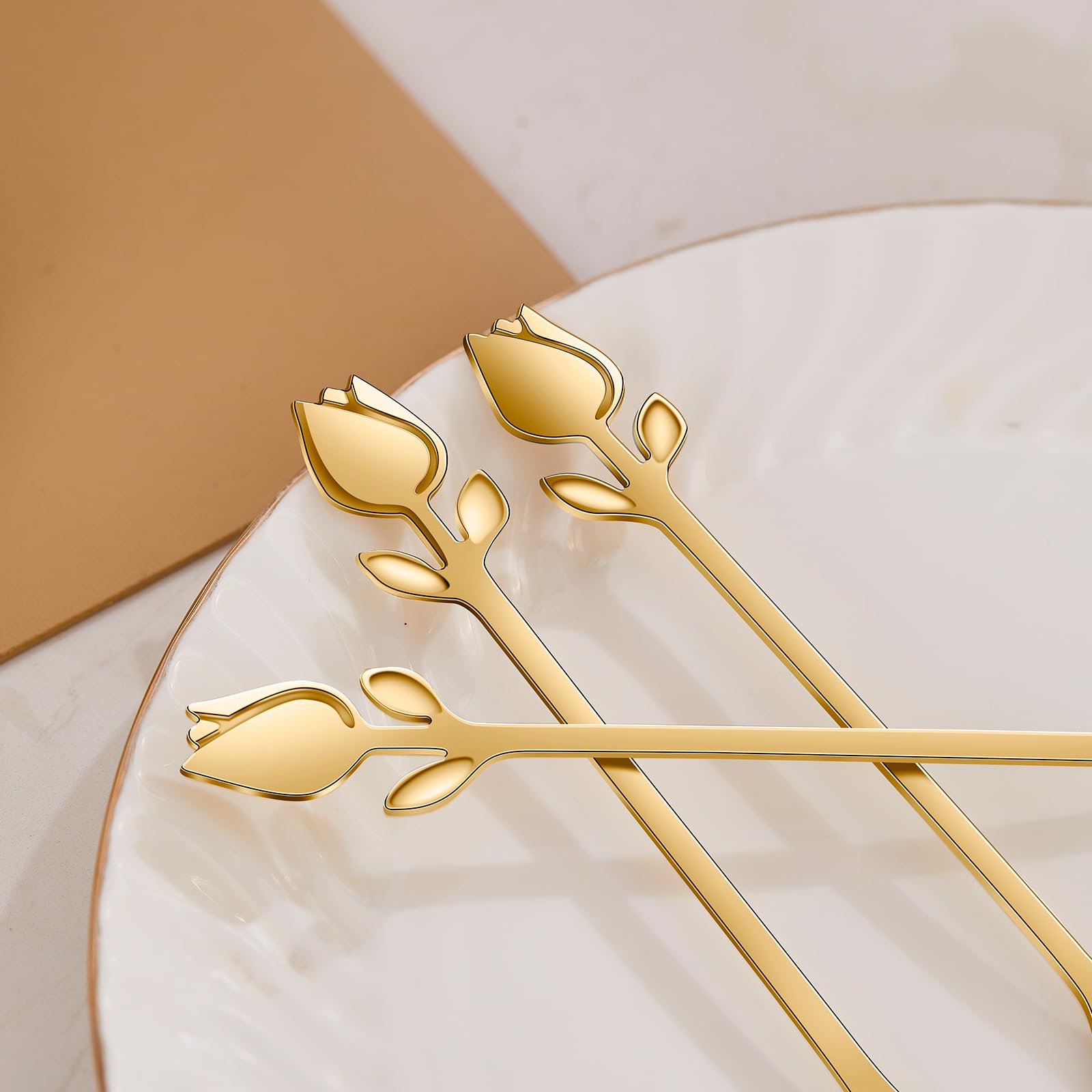 SGVRPVZ rose design spoons stem detail highlighting craftsmanship.