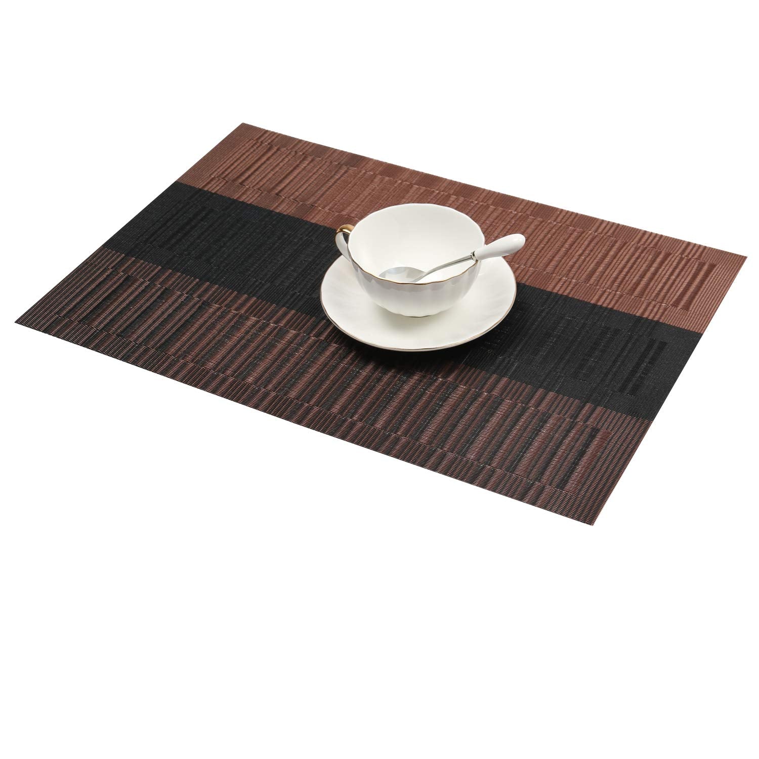 SHACOS placemats ombre coffee black close-up weave detail on PVC-coated fabric