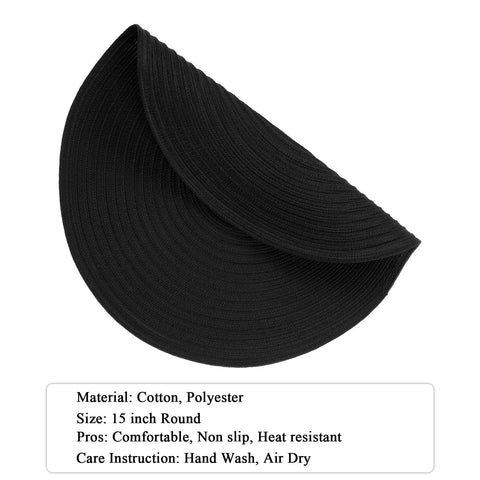 SHACOS placemats on table showing 15-inch coverage for plates