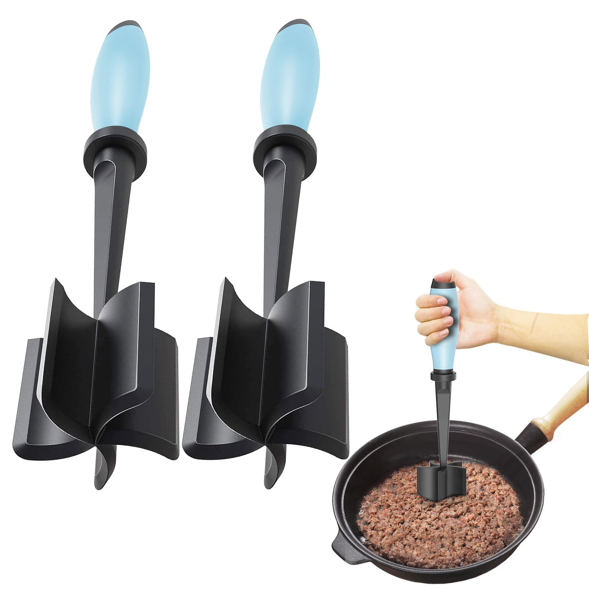 Shadowgallery 2Pack Meat Chopper aqua side view showing compact design and stackable shape