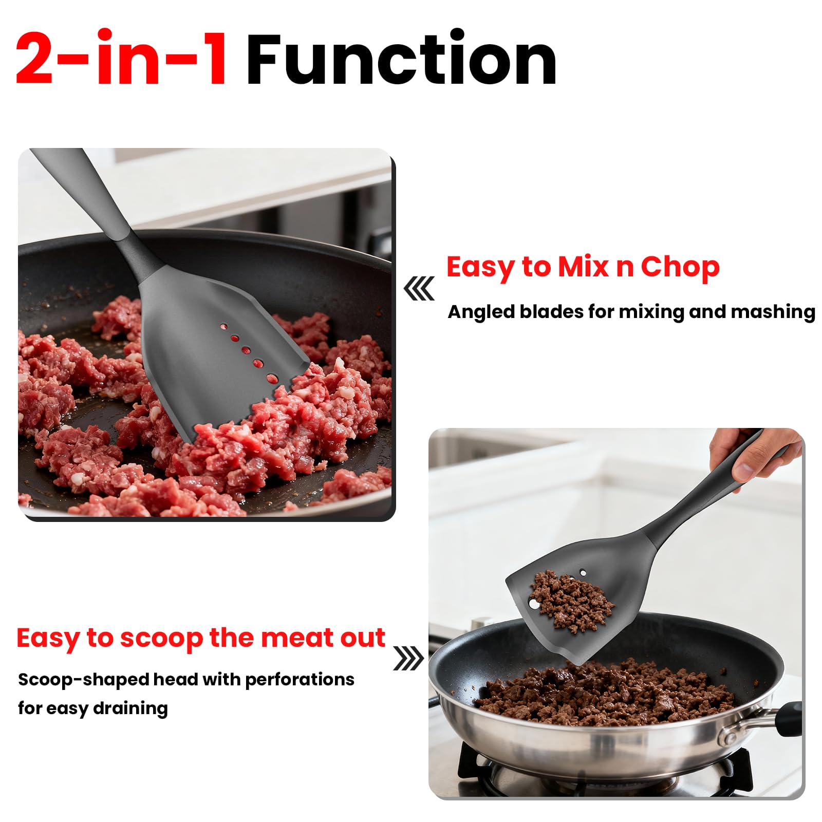 Shadowgallery meat chopper spatula curved blades maximize contact for fast mincing