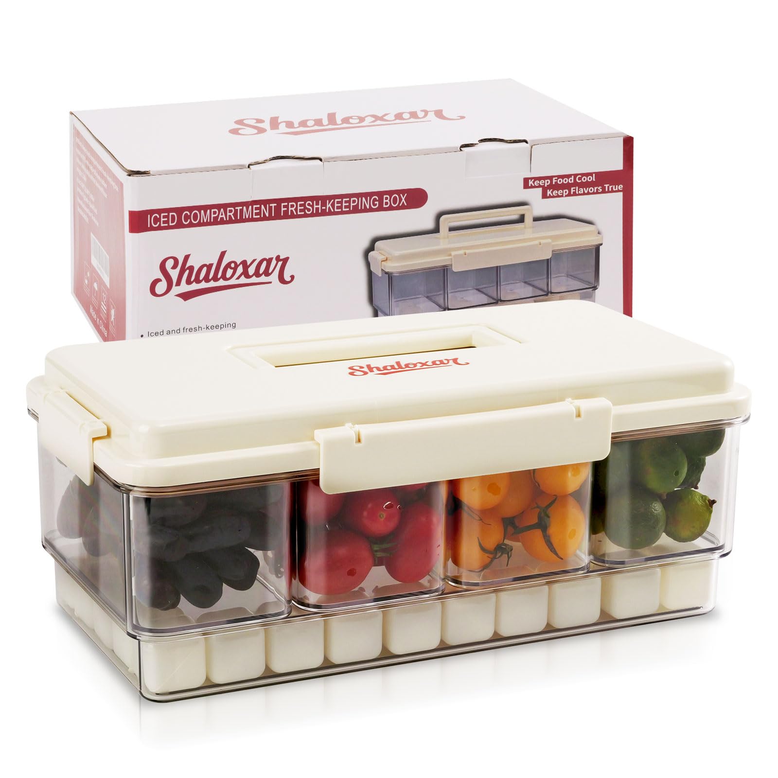 Shaloxar chilled divided tray with ice pack keeps foods cold on the go