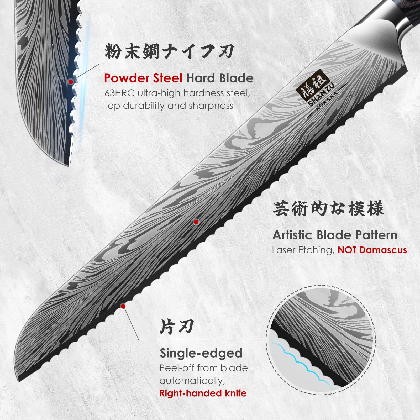 SHAN ZU 10-inch serrated knife for precise crust cuts.