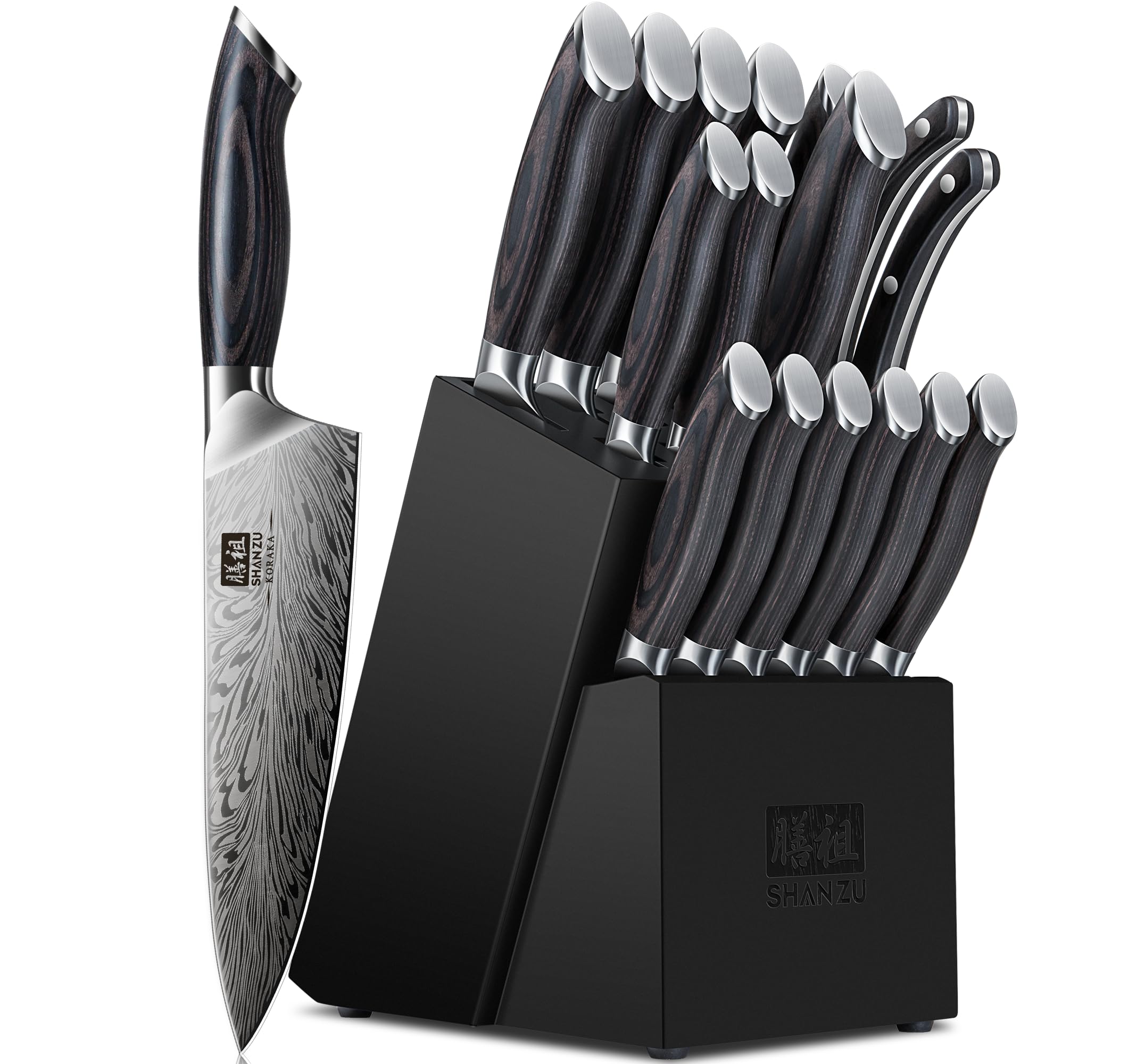SHAN ZU 16-piece knife set with wooden block for organized kitchen prep