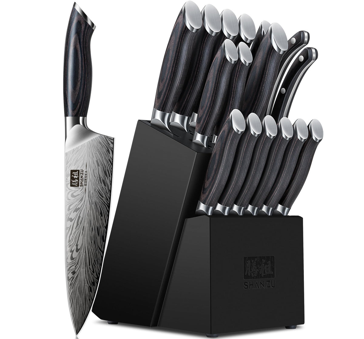 SHAN ZU 16-piece knife set with wooden block for organized kitchen prep