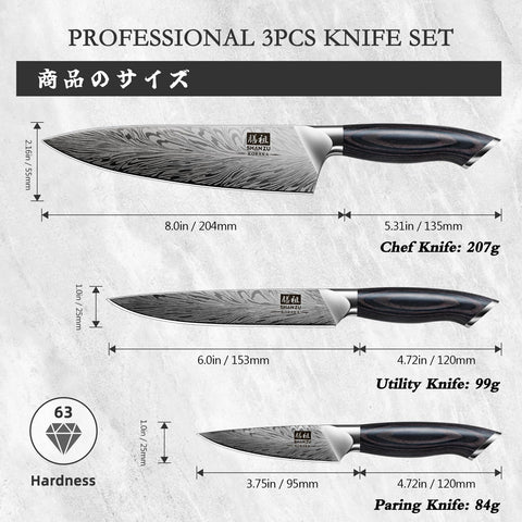 SHAN ZU knives laid out, versatile tools for slicing, dicing, and chopping.