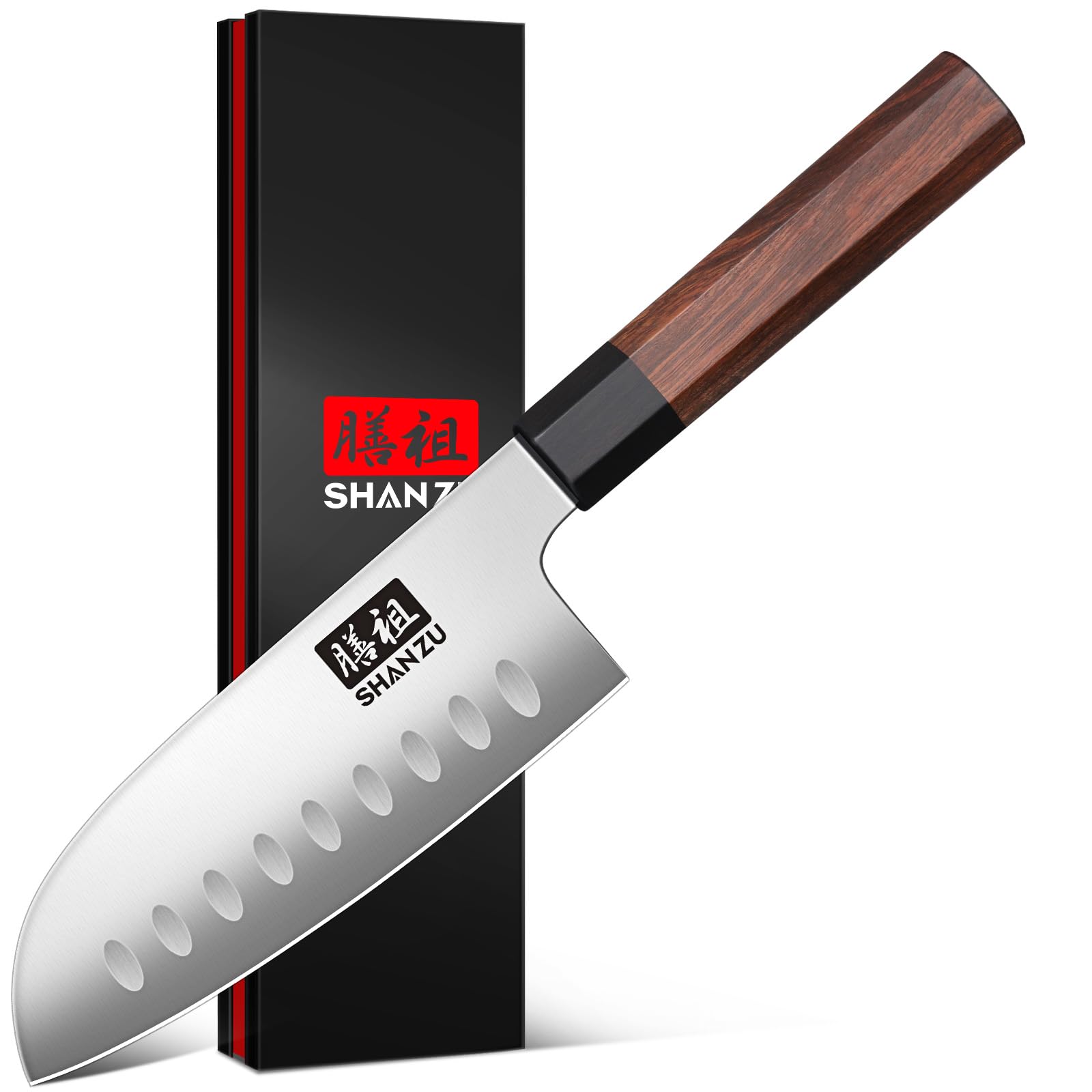 SHAN ZU 5in Santoku blade close-up showing sharp edge and high-carbon steel
