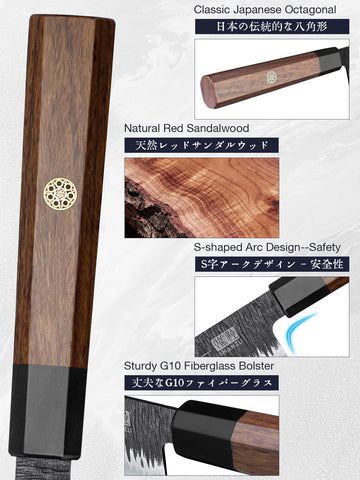 SHAN ZU 8-inch chef knife 9-layer cladding for resilience and stain resistance.
