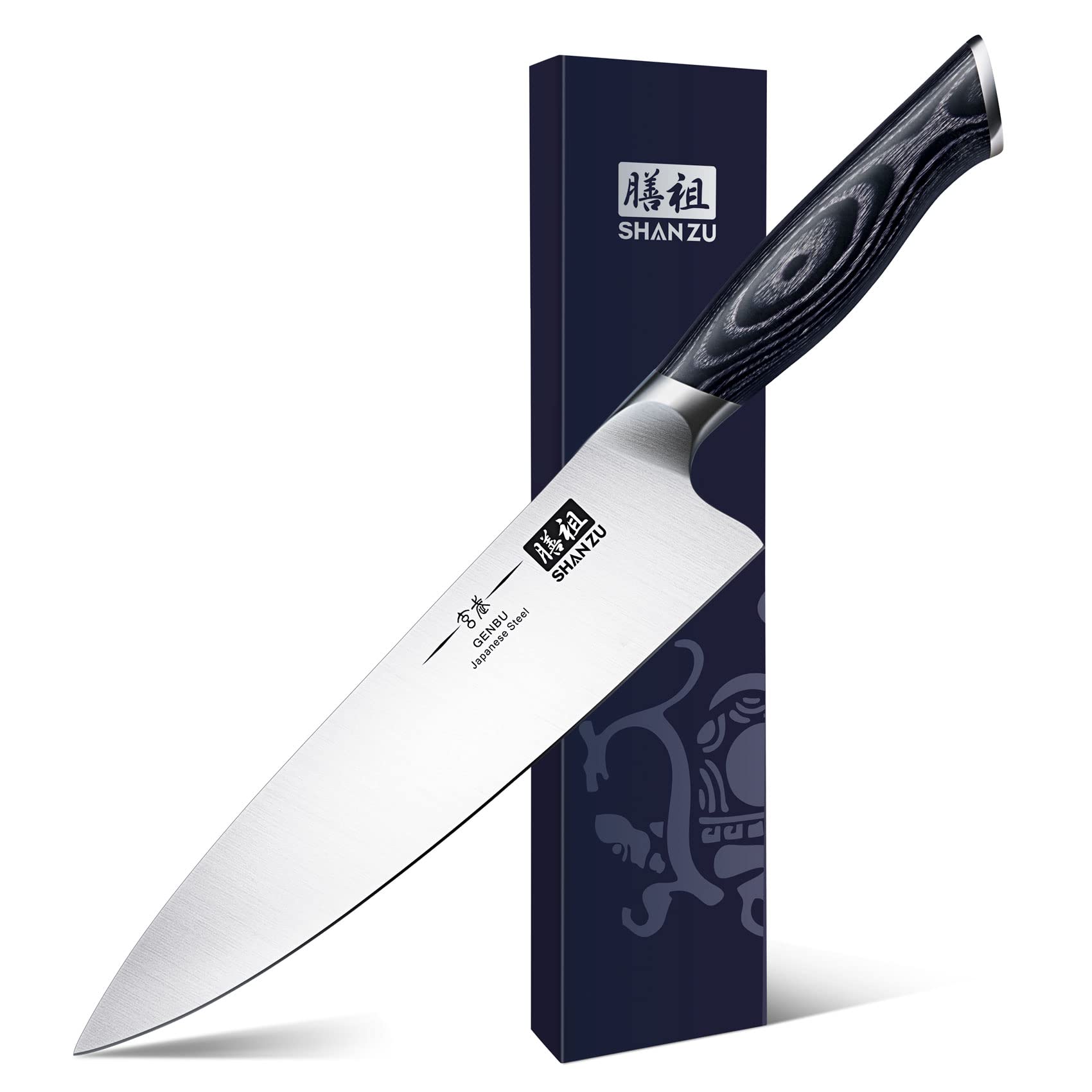 SHAN ZU 8 inch chef knife blade close-up showing razor sharp edge for precise slicing