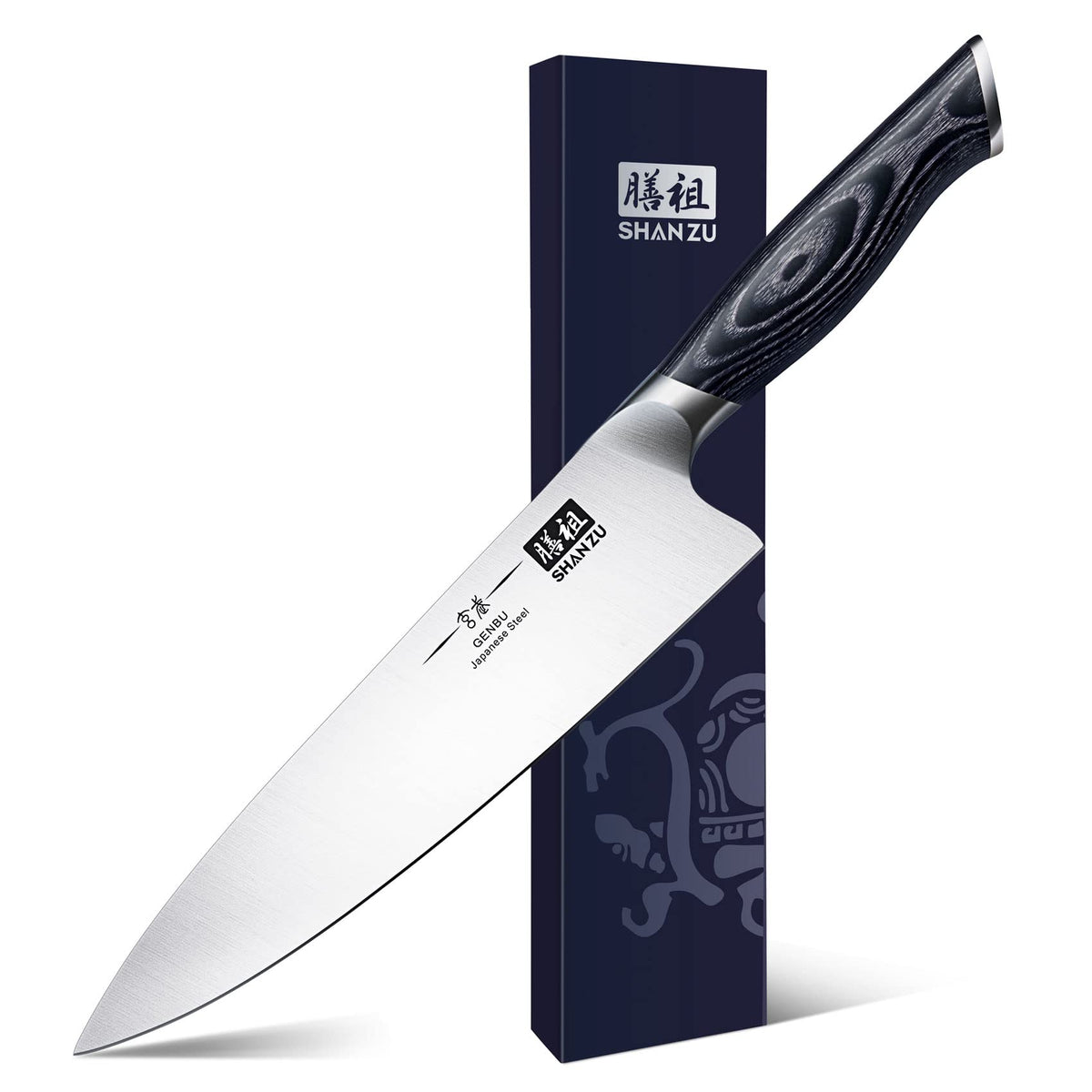 SHAN ZU 8 inch chef knife blade close-up showing razor sharp edge for precise slicing