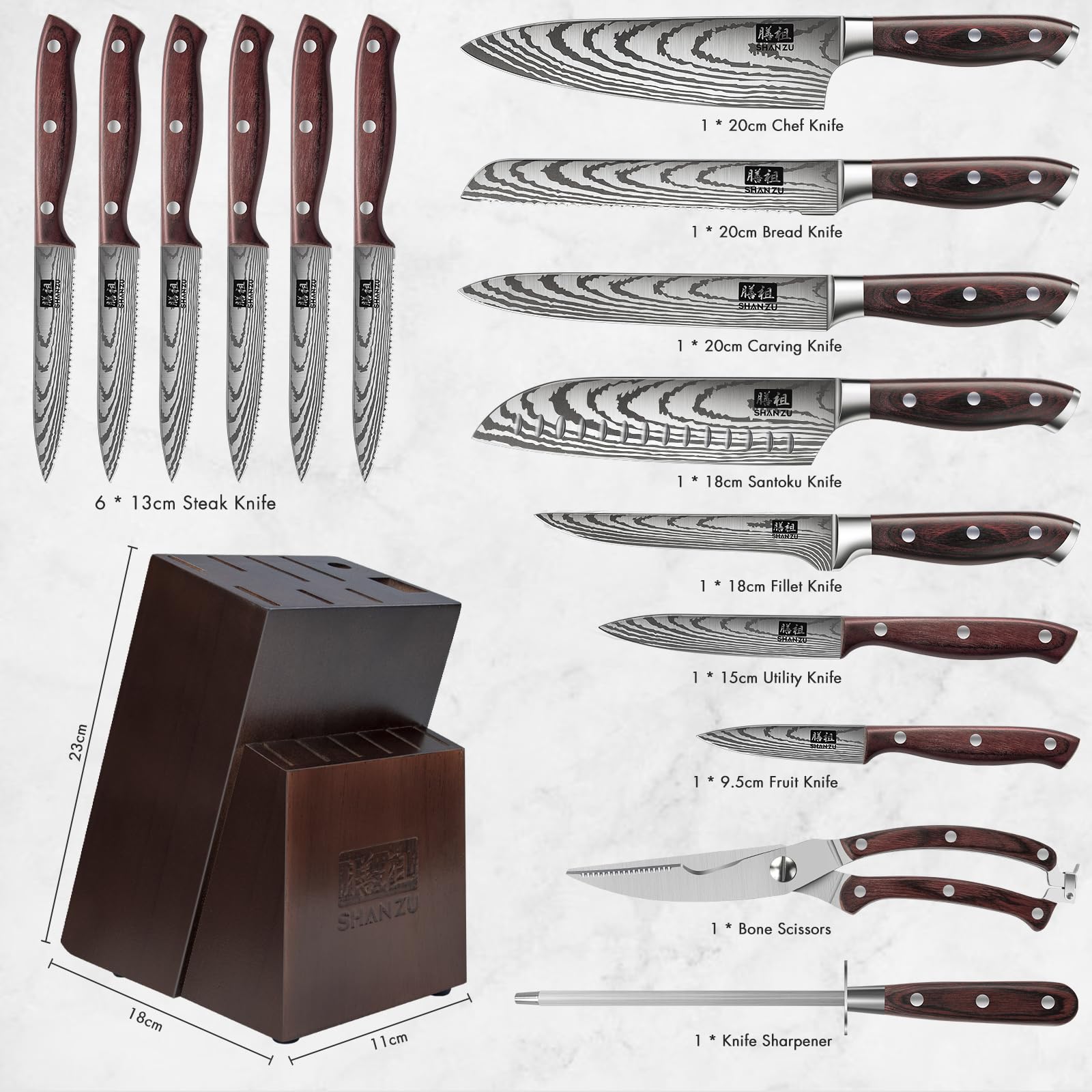 SHAN ZU chef knife with 15-degree edge enables precise, clean cuts.